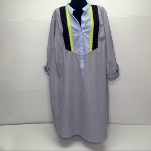Eloquii Shirt Dress Size 20 Blue Stripe Colorblock Bib Plus Size Tab Sleeve